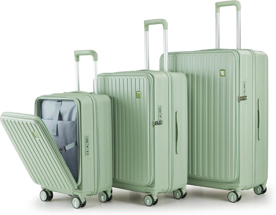 TRAVELEO 4 Piece Expandable Hardshell Pink Luggage Sets with Spinner Wheels, Lightweight Travel Suitcase Set with TSA Locks, 20 inch Carry On for Women (Sage Green, 3 Piece Set)