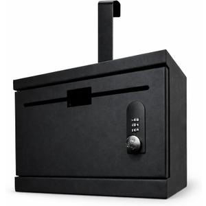 Over The Door Lockable Drop Box with Combination Lock, Heavy Duty Metal Hanging Collection Box for Mail, Payments, Documents & Key Returns, No Drilling Required, Wall Mount Option