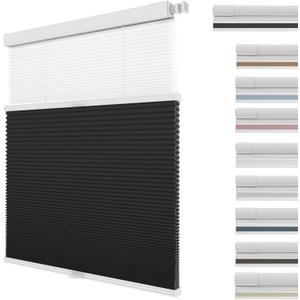 Changshade Custom Day Night Cellular Shades No Drill No Tools, Blackout/Light Filtering Double Honeycomb Blinds for Indoor Windows, Pull Down Shades for Home, Bedroom, Office, Black