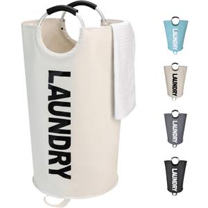 90L Large Laundry Basket, Freestanding Tall Clothes Hamper, Collapsible Laundry Bag, Beige