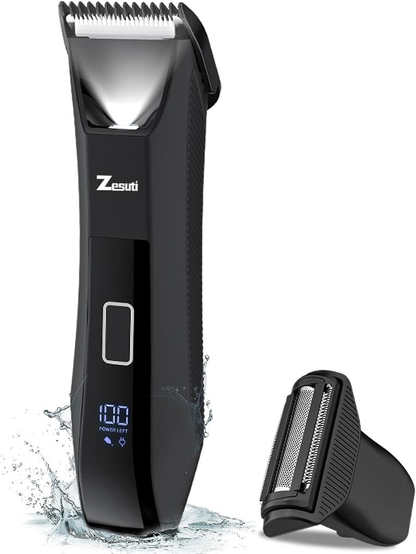 2-in-1 Manscape Trimmer for Men,Body & Groin Hair Trimmers for Men,Bikini Trimmer Women- Wet/Dry Electric Razors for Smooth No-Nick Shaving, IPX7 Waterproof Ball Shaver, LED Display, Black