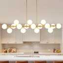 EGM 55" L Gold Linear Chandelier, 16-Light Bubble Chandeliers for Dining Room Foyer, Modern Sputnik Light Fixture with Milk White Glass Lampshades, Extra Large Kitchen Island Chandeliers Over Table