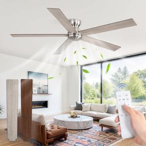 Fanbulous 60 Inch Flush Mount Ceiling Fan no Light, Brushed Nickel, Modern