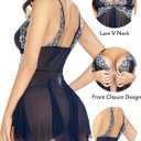 Avidlove Women Lace Lingerie Front Closure Babydoll V Neck Nightwear Sexy Chemise Nightie (Blue)