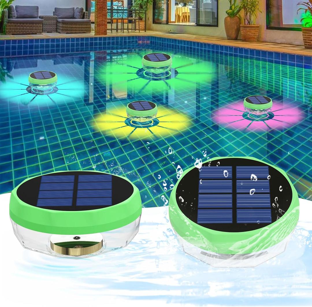Solar Pool Lights, 2 Pack Floating Pool Lights with RGB Color Changing, IPX6 Waterproof Pool Light for Inground Pool, Bathroom, Bathtub, Pool Party Decoration