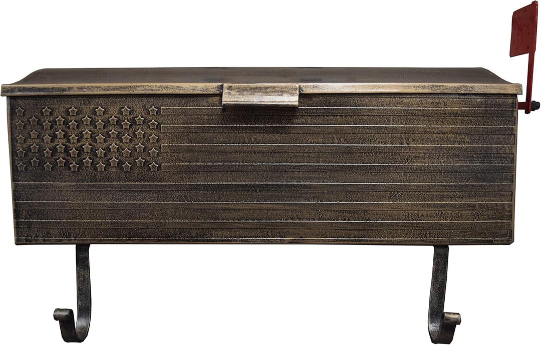 Antique Bronze Patriotic Metal Wall Mounted Mailbox with Outgoing Mail Flag and Newspaper Hangers