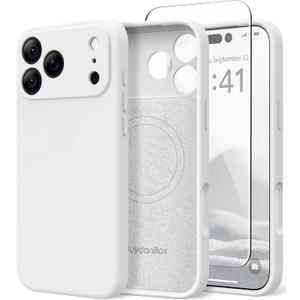 Magnetic for iPhone 17 Pro Max Case, Compatible with MagSafe, [Full Camera Protection][Screen Protector] Silicone Shockproof Protective Phone Case for iPhone 17 Pro Max 6.9", White