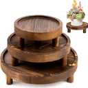 3 Pcs Wooden Display Risers Round Wood Pedestal Stand Mini Plant Tray Stand, 10-6 Inch Rustic-style decorative shelf for Displaying Plants and Candles (Brown)