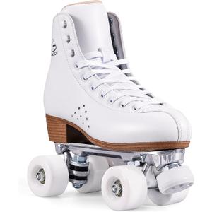PAPAISON Roller Skates for Women and Men, Deluxe 2 Layer Microfiber Leather Double Row-Classic Roller Skates for Girls, Professional Outdoor Indoor Quad-Skates for Kids & Adults (EU 40 -US Women 8 -US Men 7, White)
