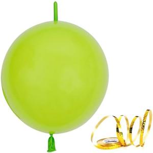 Lime Green Balloons 10 Inch Latex Quick Linking Balloon 140pcs Party Balloons for Graduation Bridal Baby Shower Gender Reveal Birthday Party Decorations.（a roll of 32 feet gold ribbon）