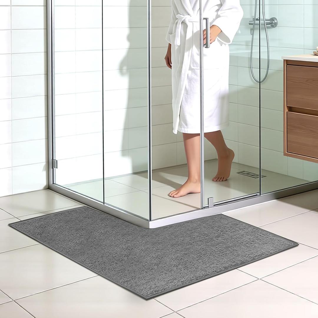 L-Shaped Bath Mat, Non-Slip Corner Shower Rug, Absorbent Bathroom Floor Mat Grey, 3'3''X3'3''(L-Shaped)
