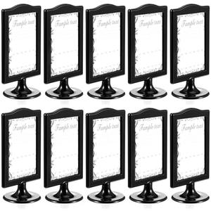 Lawei 10 Pack Double Sided Standing Picture Frames, 4x6 Inch Plastic Pedestal Photo Frame Bulk, Two Sided Vertical Picture Holder with Inserts & Base, Black Display Frame for Wedding Table Number Menu