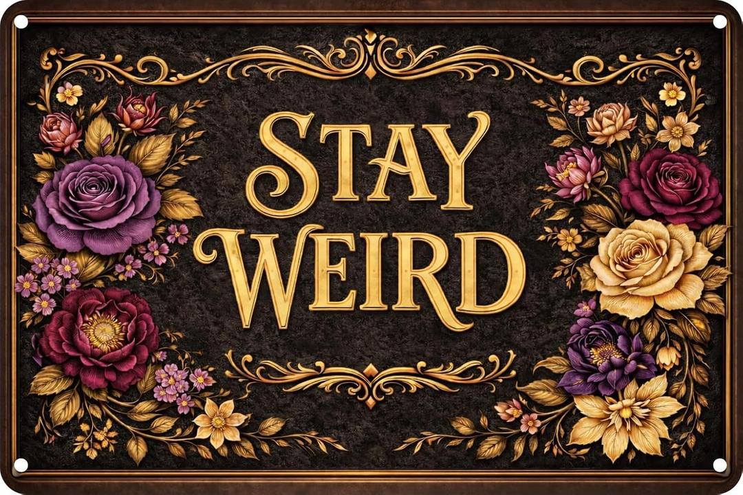 STAY WEIRD Vintage Metal Tin Sign, Gothic Decor for Bedroom, Bar, Man Cave & Home Wall Decoration 8 X 12 Inch