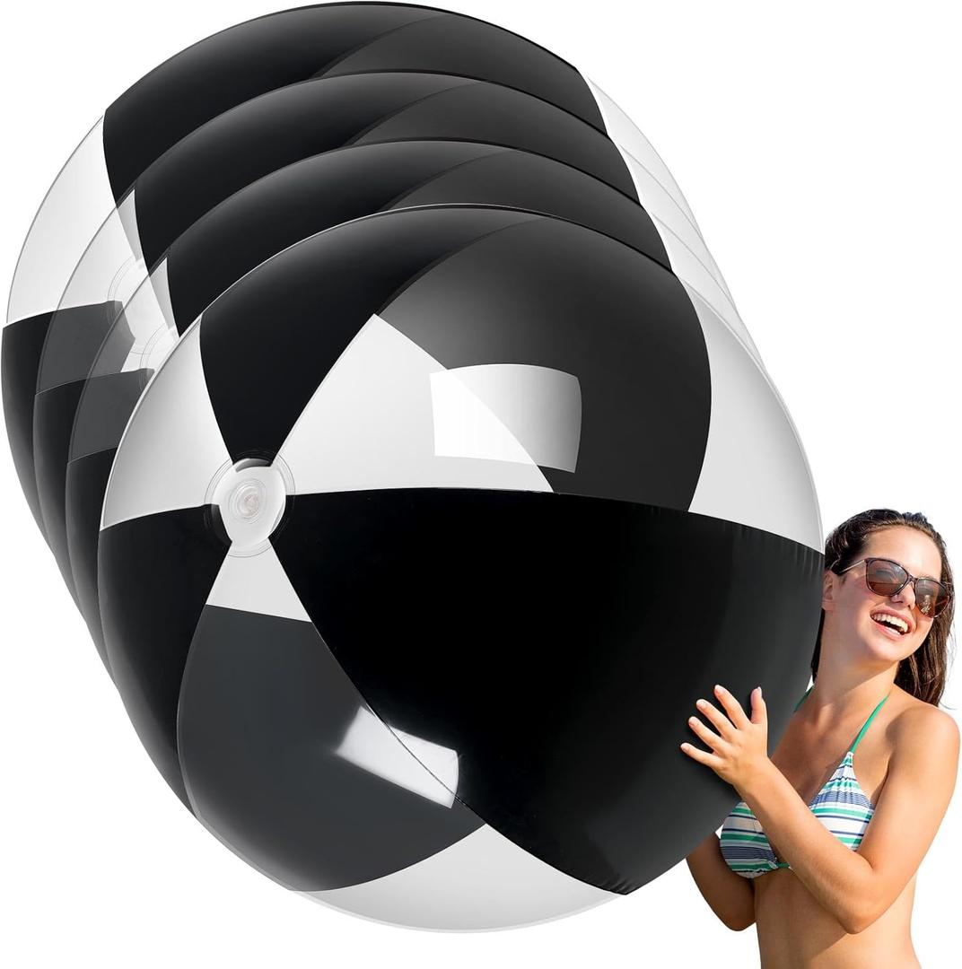 Ceenna 4 Pcs Inflatable Large Beach Ball 5 Feet Giant Pool Toy Balls Summer Swimming Toys Parties PVC Plastic Jumbo Ball for Adult Family Pool Float Birthday Game Decoration (Black)