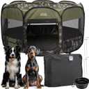 Rocky + Snowball Pop Up Playpen for Dogs - Puppy Dog Cats Rabbits Play Pen for Indoors or Outdoors - Portable Playpen with Carrying Case & Collapsible Bowl - Camo Print - XL