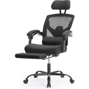 Sweetcrispy Office Computer Desk Chair, Ergonomic High-Back Mesh Rolling Work Swivel Chairs with Wheels, Comfortable Lumbar Support, Comfy Arms for Home, Bedroom, Study, Student, Black