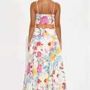 THLAI Women Maxi Skirt Sets Floral Print V-Neck Cami Top and Flowy Pleated Maxi Skirt Set Summer Vacation Outfits