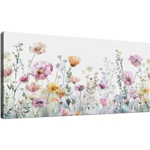 Tucai Decor Floral Wall Art Decor Pink Yellow Purple Flowers Painting Canvas Art for Living Room Bedroom Office Watercolor wildflowers Art Prints 20 x 40 inches Ready to Hang