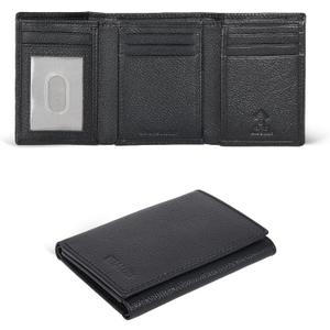 ESTALON Real Leather Trifold Wallet For Men-RFID Slim Tri Fold Wallets Minimalist 3 fold Credit Card Holder ID Window (Charcoal/Sierra)