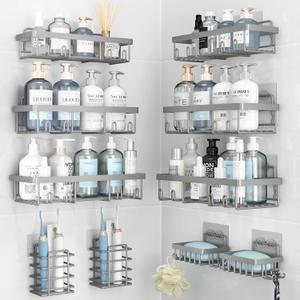 Liuoud 10 Pack Shower Caddy Organizer Rack Shelf for Inside Shower, Self Adhesive Wall Storage Basket Rustproof Stainless Steel Shampoo Holder Bathroom Accessory Decor Set, Grey