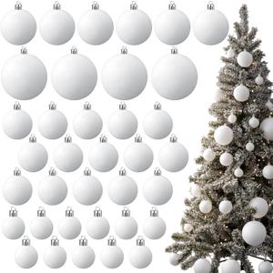 Baderke 36 Pcs 4 Sizes Christmas Ball Ornaments Xmas Christmas Tree Decorations Ball with Hanging Loop and Rope Holiday Party Wreath Home Decor (White,Shinny)