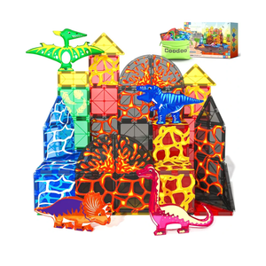 Coodoo Dinosaur Toys Magnetic Tiles Lava Dinosaur World Set - Magnetic Blocks Building for Kids 3-5 5-7 Girls Boys Toy Age 4-6 6-8, Classroom Must Haves Toddler Sensory for 3+ Year Old Kids Toys