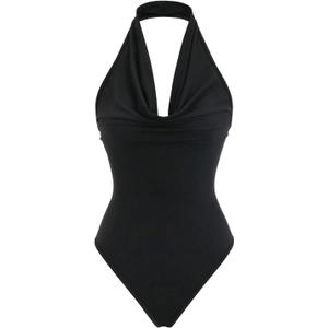 GORGLITTER Women's Sexy Halter Backless Cowl Neck Top Bodysuit Slim Fit Sleeveless Draped Top Party Clubwear (Black) Small