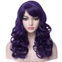 BERON Dark Purple Wig - Long Curly Wavy Wig with Bangs for Women's Halloween Cosplay & Party Costume