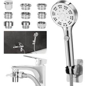 Bathtub Faucet Shower Head Sink with 79" Hose, Tub Faucet Sink Hose Sprayer Attachment Set (8 Adapters) for Bathroom Garden, ON/OFF 6 Modes High Pressure Handheld Shower Extension Kit, Removable