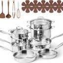 CAROTE 21pcs Tri-Ply Stainless Steel Cookware Set, Pots and Pans Set, Non Toxic Induction Kitchen Cooking Sets, Cookware Collection, Silver