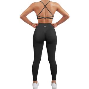 SUUKSESS Women Seamless Workout Sets Strappy Sports Bra High Waist Booty Leggings Outfits (Black, S)