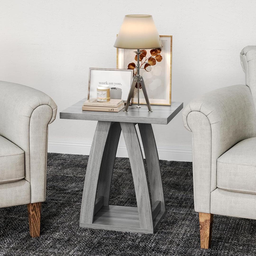 FROMJBEST End Tables Living Room, Side Table Beside Sofa, Nightstand for Bedroom, Couch Side Table with Shelf, Modern End Table for Living Room, Grey End Table