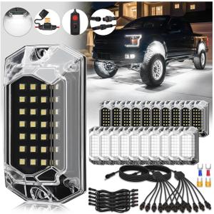 20Pods Full Angle All Pure White LED Rock Lights Full Kit Plug and Play & Pre Wired 6500K with Switch Harness Wiring Extension Fuse, 560Chips Waterproof Underglow 12V for Semi Trucks Pickup Offroad