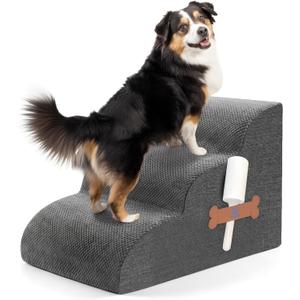 Dog Stairs for Small Dogs, 3-Step Dog Ramp for Bed Chair and Couch, Pet Stairs for Cats with Durable Non-Slip Waterproof Cover, Indoor Pet Steps, Comfortable, Grey, 21.6*15.7*13.7 
