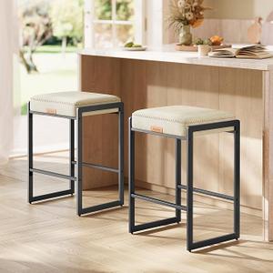VASAGLE Bar Stools Set of 2, Counter Height, PU Leather, 26-Inch
Mid-Century Modern Bar Stool with Stitching, Kitchen, Home Bar, Dining Room, Cream White, EKHO Collection ULBC086W01