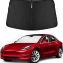 Windshield Sun Shade for Tesla Model 3 and Y - Size (56" x 36"), Premium 280T Reflective Sunshade, Heat Shield, UV Protection Foldable Front Window Sunshade with Storage Pouch, Tesla Car Accessories