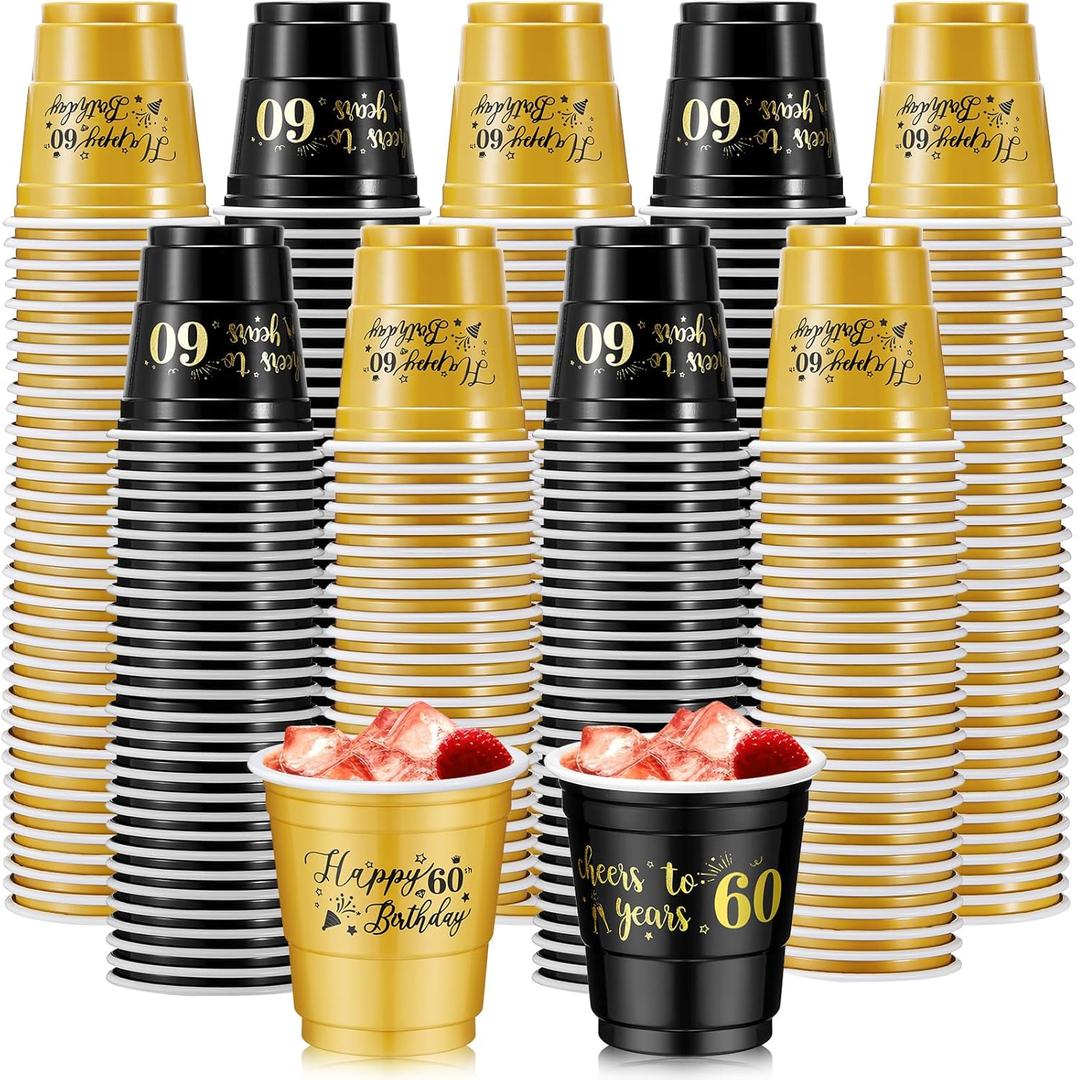 100 Pcs 60th Birthday Plastic Shot Glasses 2 oz Cheers to 60 Years Disposable Cups Bulk for Women Men Happy Birthday Anniversary Wedding Party Decorations Favors