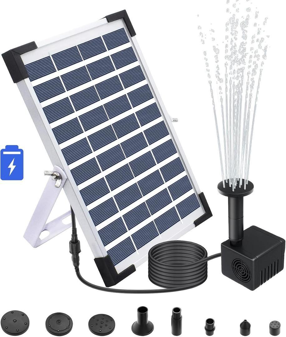 Lewisia 5W Solar Fountain Pump with Battery Backup for Patio Pool Koi Pond Bird Bath Garden Decoration Submersible Solar Powered Water Pump Kit