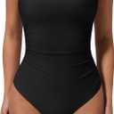 SUUKSESS Women Sexy One Piece Swimsuit Tummy Control Square Neck Bathing Suit (Black, L)