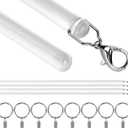 QWORK 40 Inch Clear Acrylic Curtain Pull Wand (4 Pack) with Strong Lobster Hook and Extra Ring Attachments