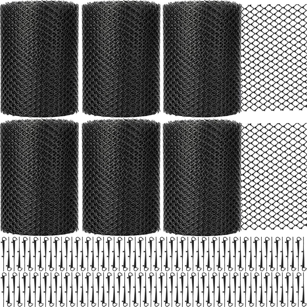 Windyun Gutter Guards Roll Black Plastic Guards Mesh Downspout Pipe Gutter Cover Filter Gutter Protection Netting with Clip Fixed Hooks Preventing from Twigs Debris Leaves Clogged (6 Set,5'' X 20')