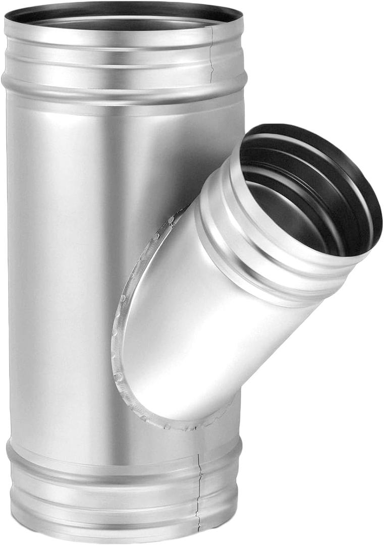 TOP-VIGOR 6 x 6 x 4 Inch Wye Shape Duct Splitter, 45 Degree Dust Fitting Adapter, 3 Way Duct Hose Connector, Galvanized Steel Branch for Exhaust Fan, Dryer Vent Hose, Industrial HVAC Ventilation
