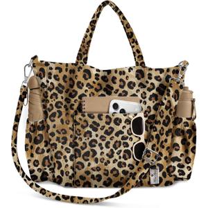 Miss Adola Crossbody Corduroy Tote Bag for Women, Large Tote Bag with Multi-Pockets and Zipper for Travel Work