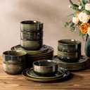 TheTerra Ceramic Dinnerware Set for 8, 24-Piece Plates and Bowls Set