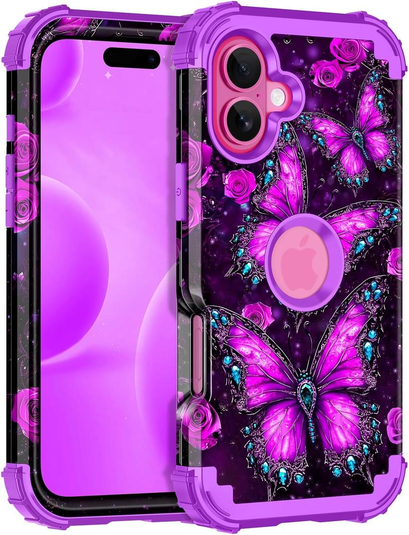 Casetego for iPhone 16 Plus Case,Glow in The Dark Three Layer Heavy Duty Sturdy Shockproof Full Protection Rugged Hard PC+Soft TPU Bumper Case for Apple iPhone 16 Plus 6.7 inch,Sky Purple