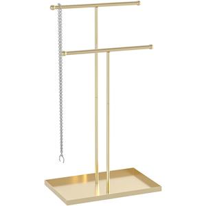 Coward 2 Tier Necklace Stand, Aesthetic Necklace Jewelry Holder, Home Decor Necklace Organizer Stand, Metal Necklace Bracelet Display Rack for Men Women (Gold)