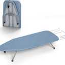 Metal Foldable Iron Board with Iron Holder, RAINHOL Small Ironing Board Tabletop with Heat Resistant Cover, 31x12 Mini Compact Ironing Table for Dorms, Aprtment, Blue
