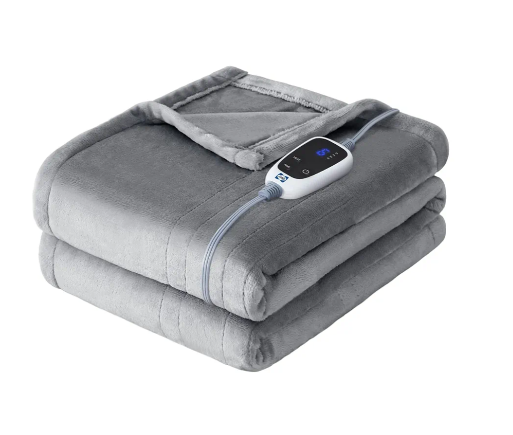 Sealy Heated Throw Blanket, Flannel Electric Blanket Throw with 6 Heating Settings & 2-10 Hours Auto Shut Off, Fast Heating & Machine Washable for Home Office Use, 50x60 Inch, Light Grey