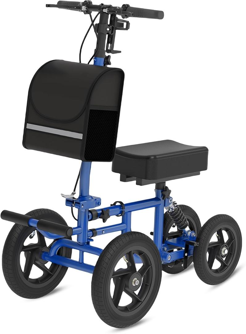 All Terrain Knee Scooter for Adults, Foldable Rolling Knee Scooter with DIY Stickers & Shock Absorber, Steerable Knee Walker for Broken Foot, Ankle Injuries & Surgery, Better Crutch Alternative (Dark Blue)