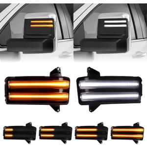 LED Sequential Amber Tow Mirror Turn Signal Lights for 2020-2024 Chevy Silverado GMC Sierra 2500 3500 Switchback Dynamic Amber Side Mirror Marker Lights White DRL, Smoked Lens